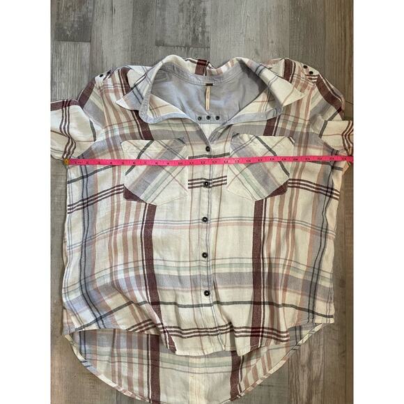 Free People wesley ivory plaid button down top - Size: Large - Picture 6 of 9